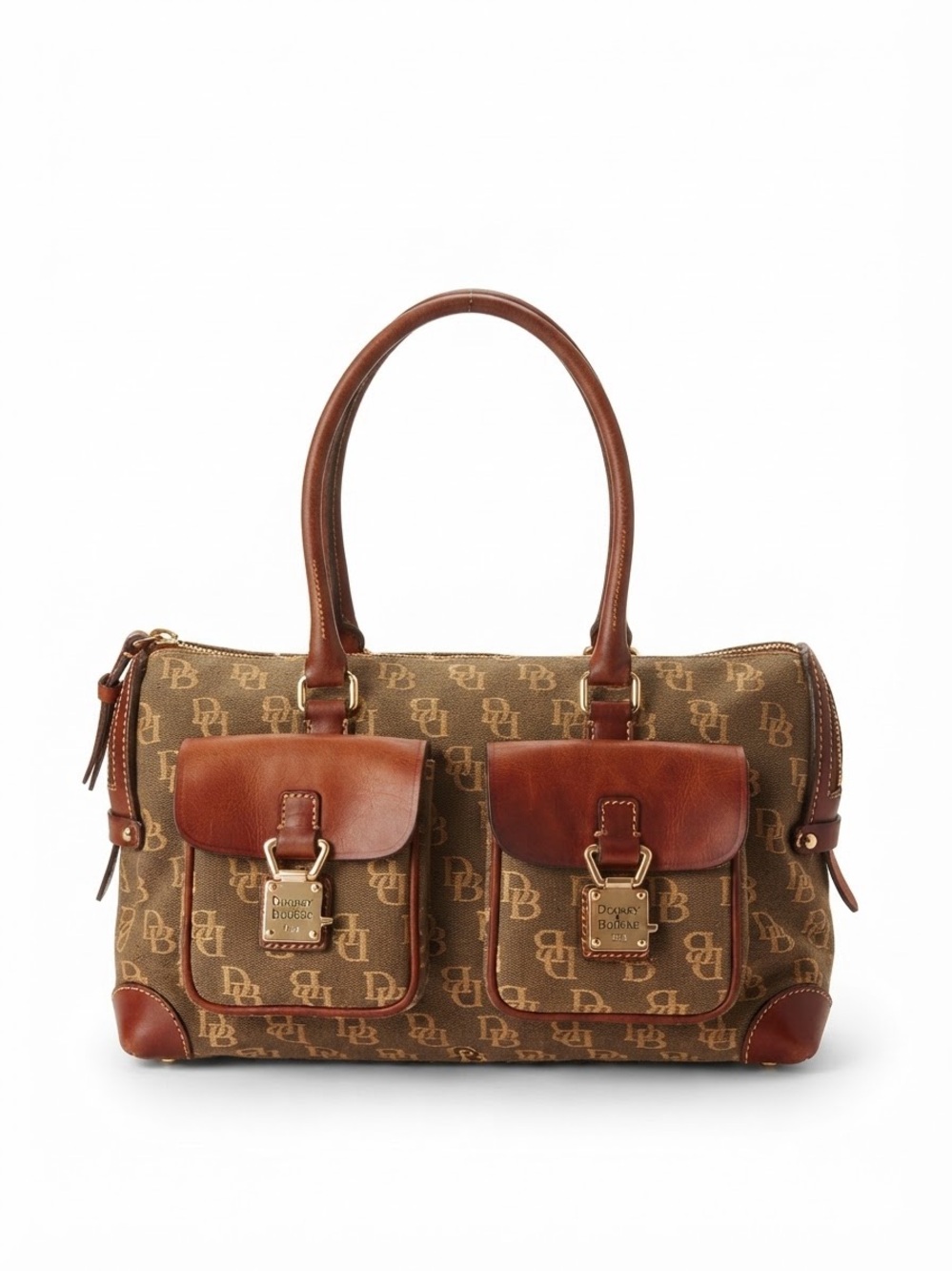 Dooney & Bourke Brown Signature Canvas Duffel with Leather Trim